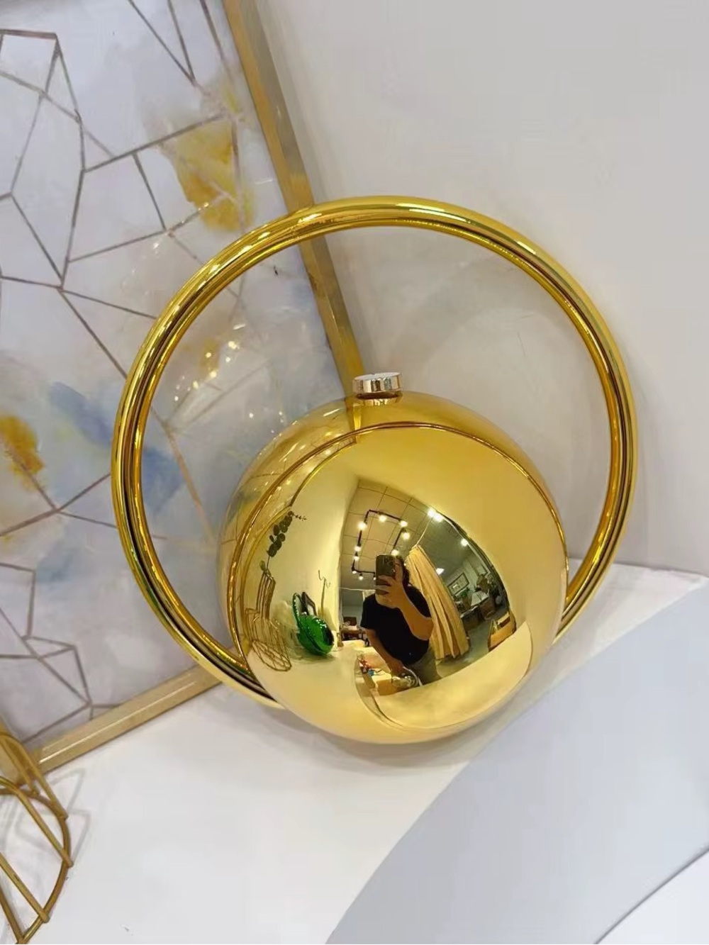 Gold Spherical clutch Accent with Circular Handle